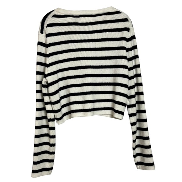 Jessica Simpson Striped Cropped Cardigan Sweater Nautical Buttons Pockets L - Picture 7 of 8